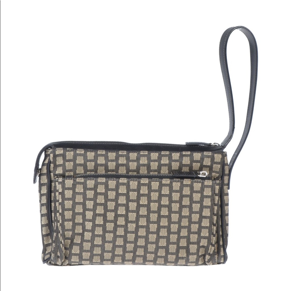 Lanvin Vintage Monogram Logo Textile Clutch Tan Beige Wristlet NWT